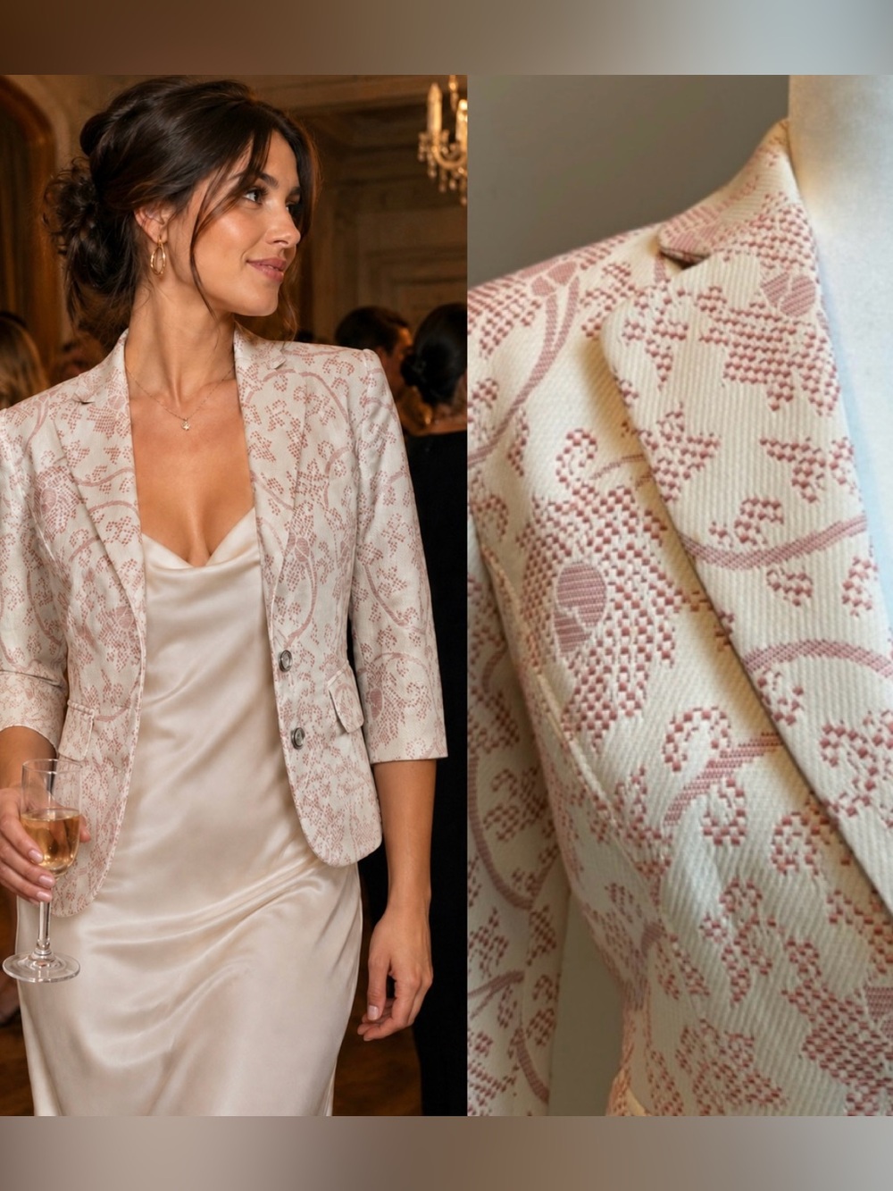 VTG ‘90s Jacquard Tristan & Iseut Cream Floral Tailored Blazer - M